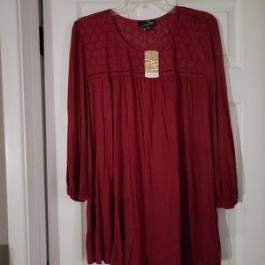 NWT Suzanne Betro Peasant Top 1X Maroon